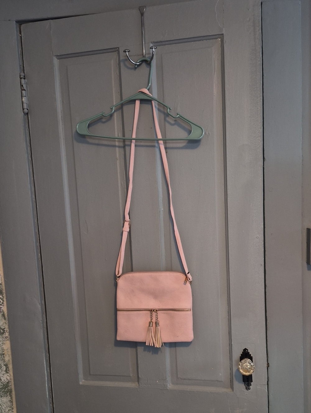 Women's Pink Crossbody Bag with Tassel Accent